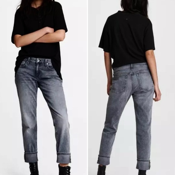 RAG & BONE Dre Low-Rise Boyfriend  Ankle CropJeans in Onyx (Gray)  Womens  25🧡 - Picture 1 of 2
